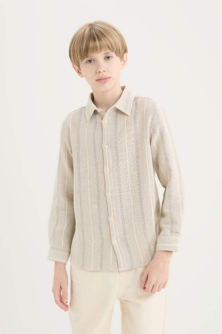 Boy Regular Fit Polo Collar Striped Shirt