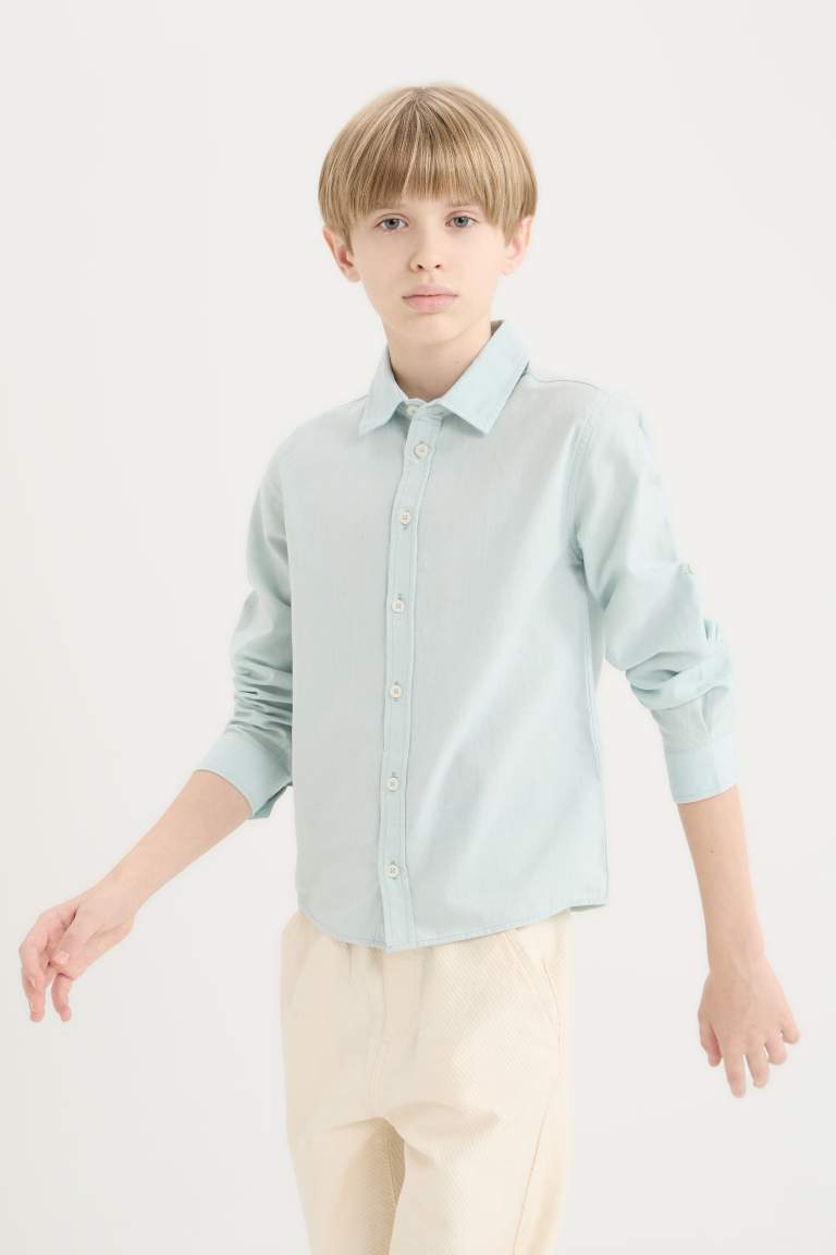 Boy Regular Fit Polo Neck Linen Blend Shirt