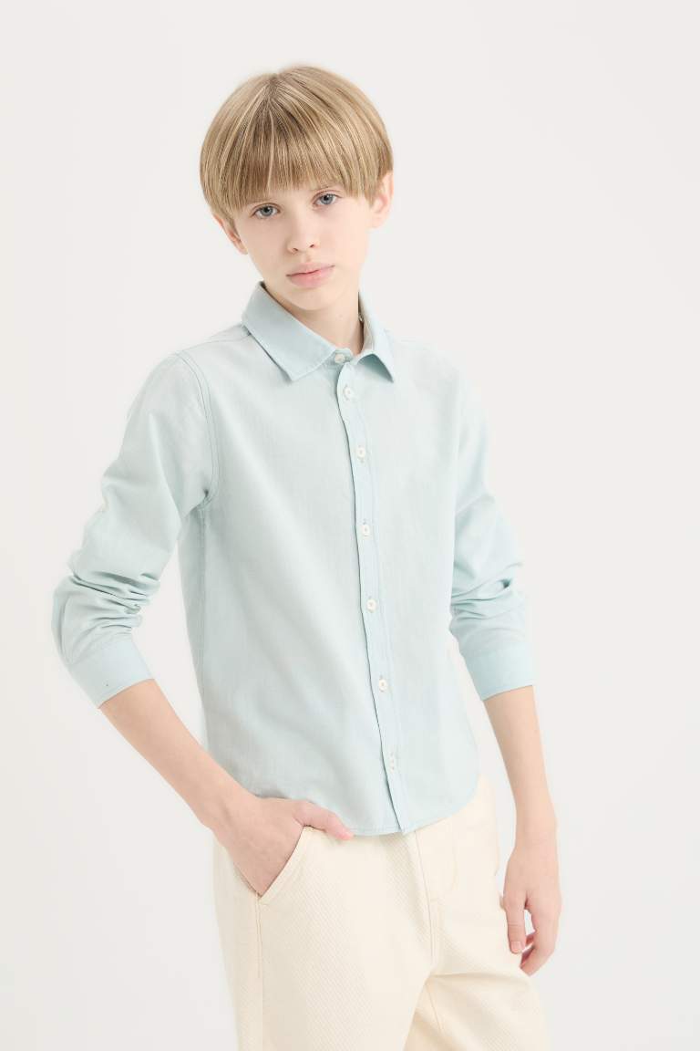 Boy Regular Fit Polo Neck Linen Blend Shirt