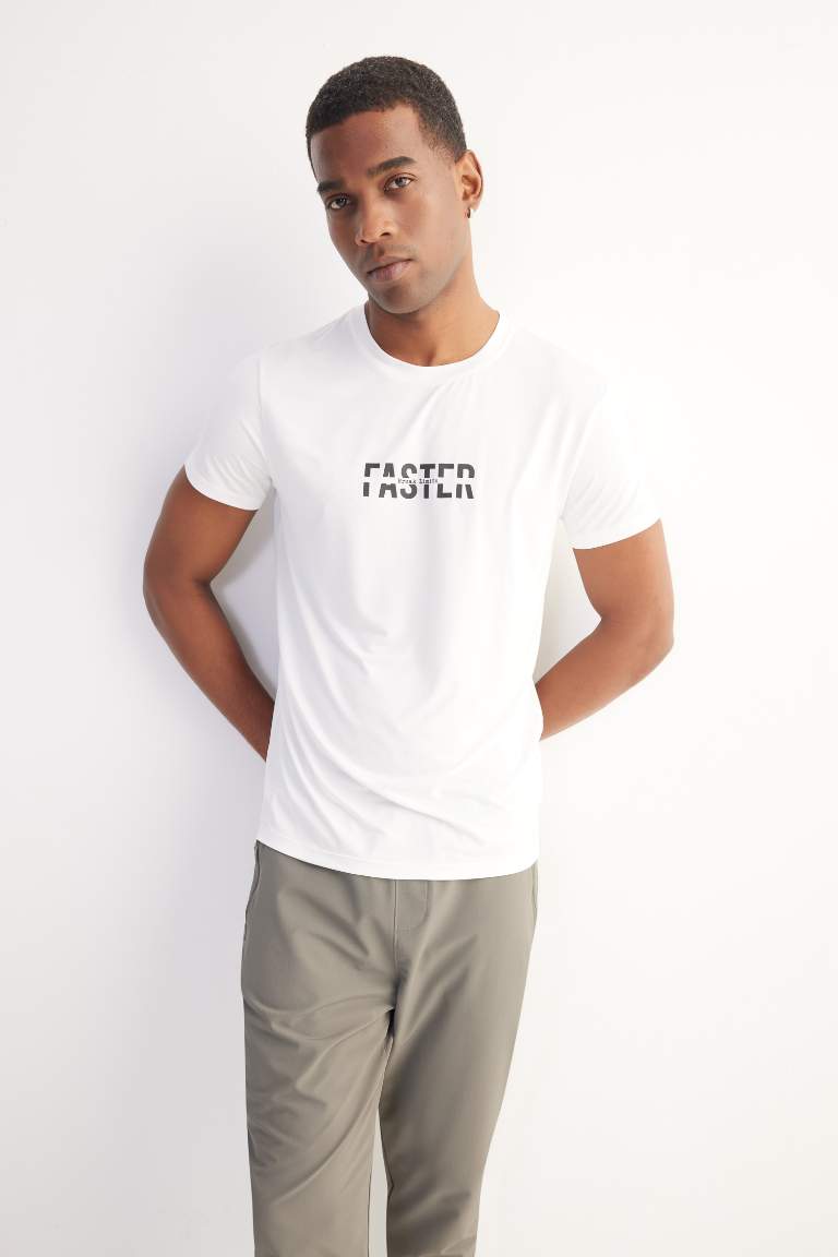 DeFactoFit Slim Fit Crew Neck Printed Sports T-Shirt