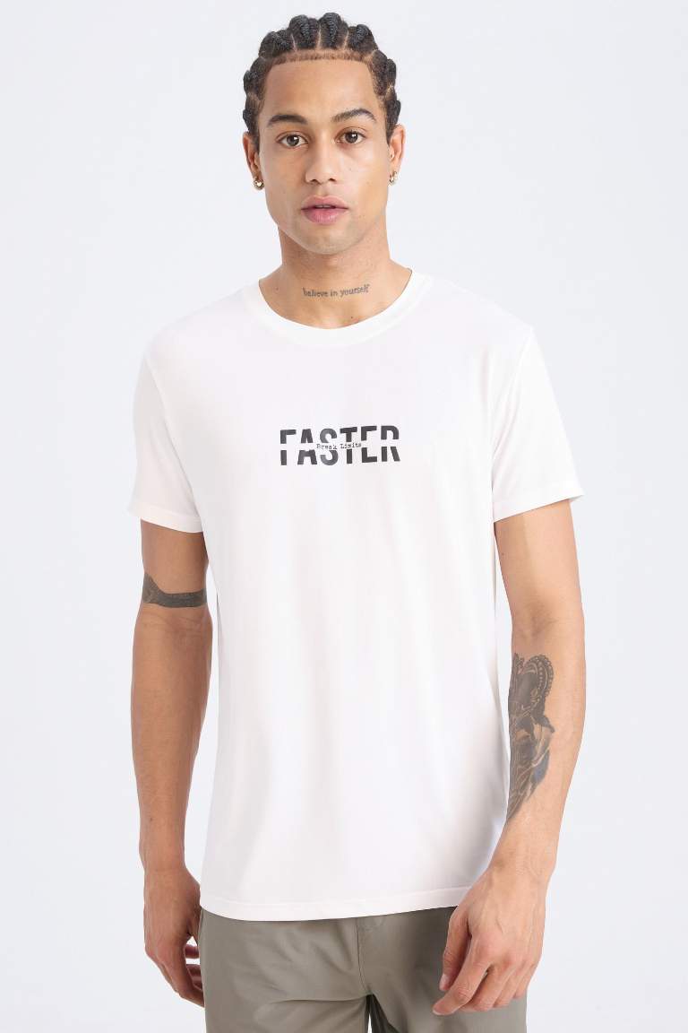 DeFactoFit Slim Fit Crew Neck Printed Sports T-Shirt