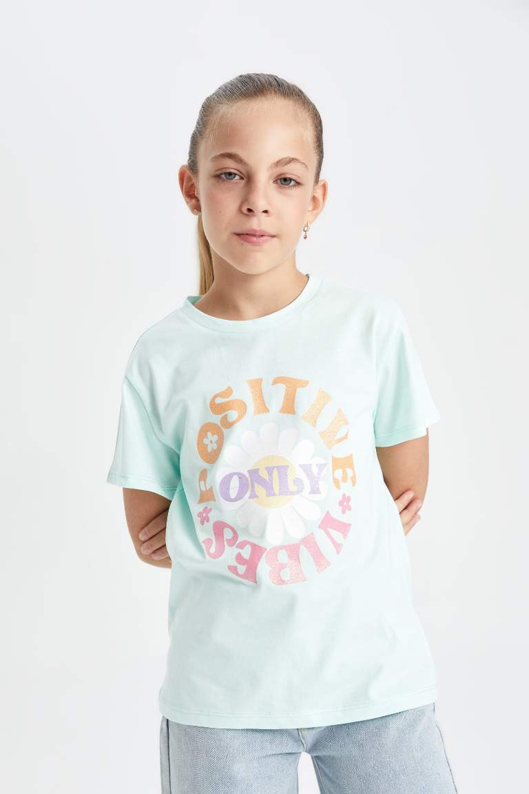 Girl Crew Neck Printed Short Sleeve T-Shirt