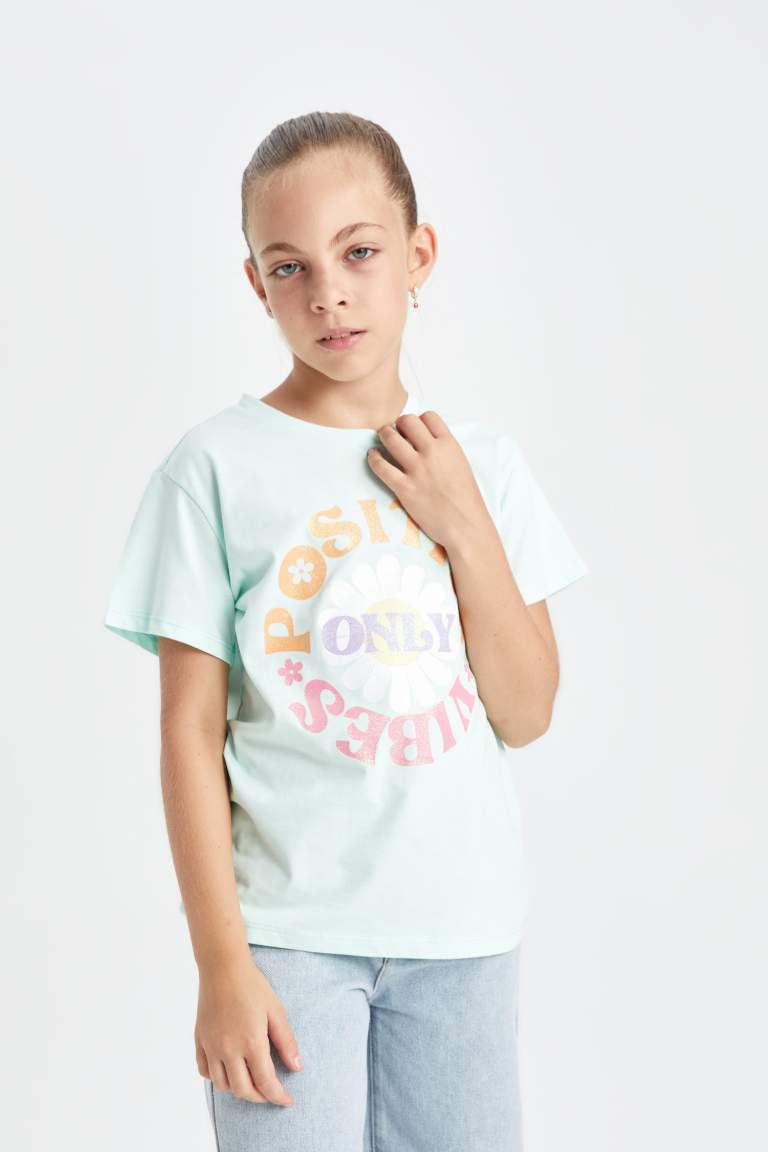 Girl Crew Neck Printed Short Sleeve T-Shirt