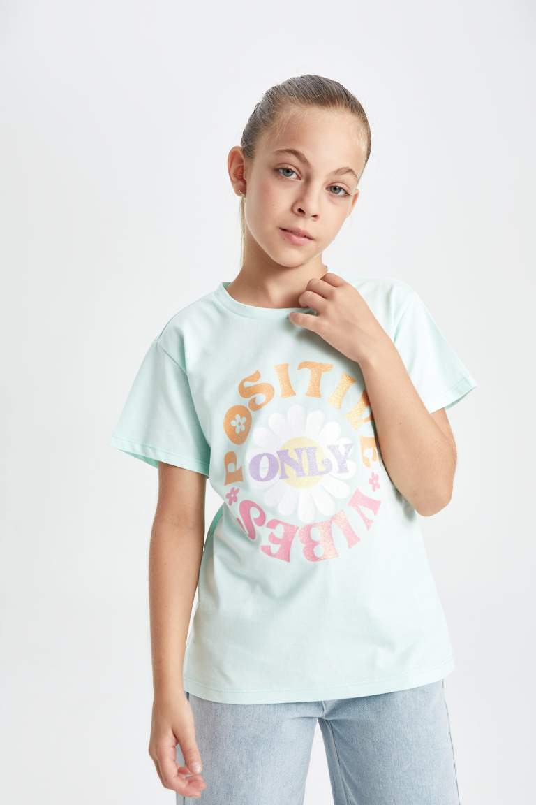 Girl Crew Neck Printed Short Sleeve T-Shirt