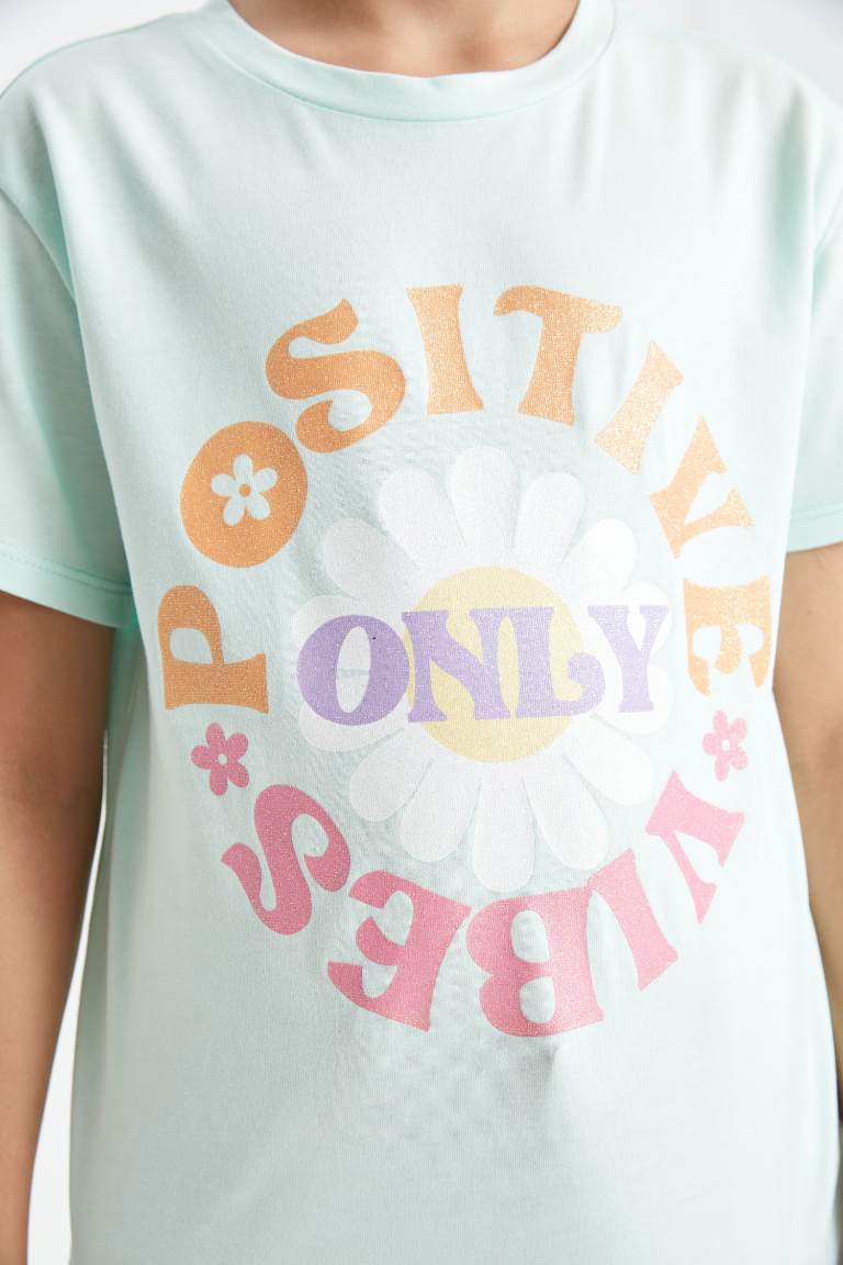 Girl Crew Neck Printed Short Sleeve T-Shirt