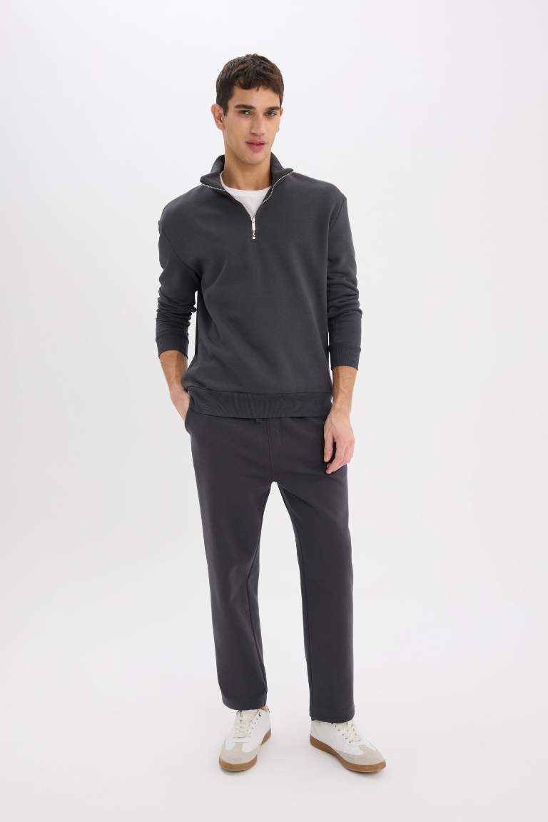 Regular Fit Waist Tied Pocket Straight Leg Thick Sweatpants