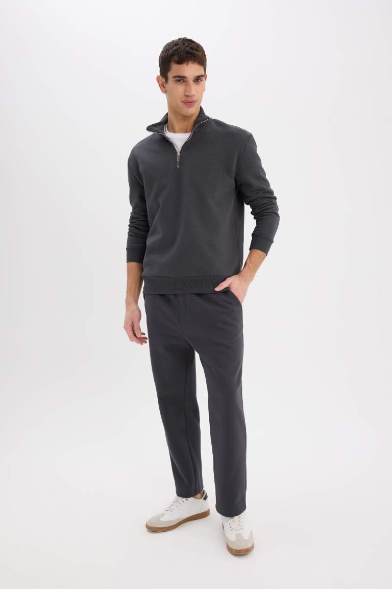 Regular Fit Waist Tied Pocket Straight Leg Thick Sweatpants