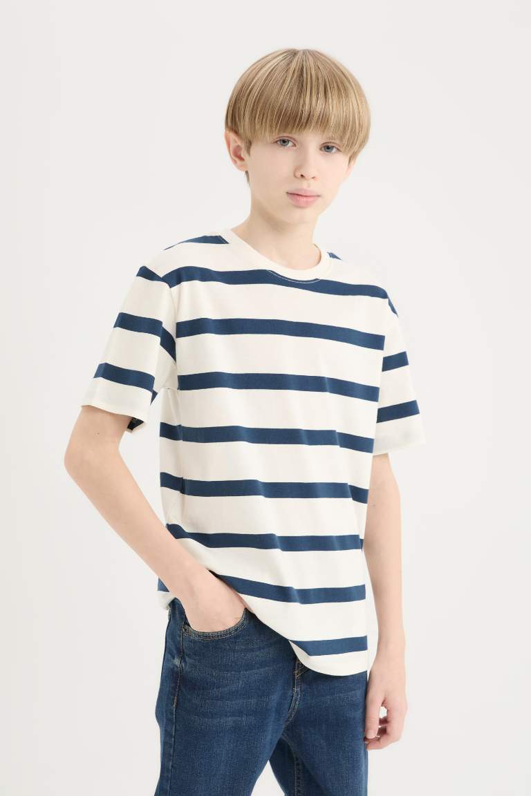 Boy Crew Neck Striped Short Sleeve T-Shirt