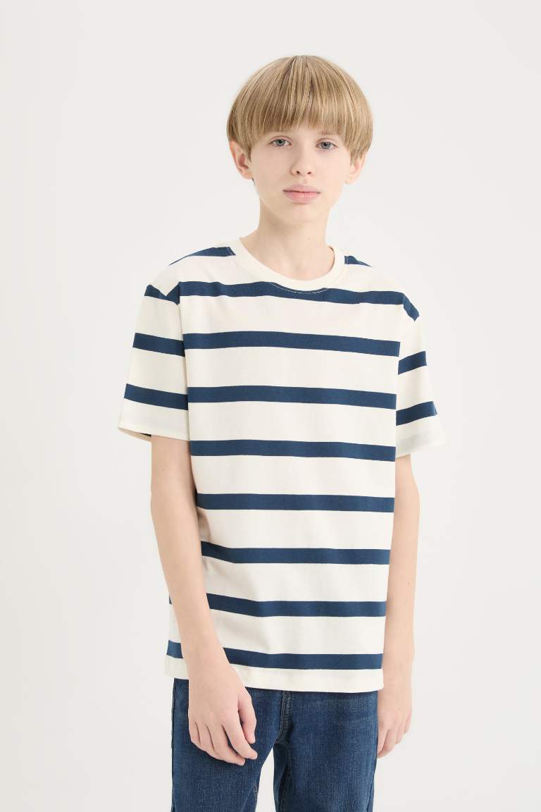 Boy Crew Neck Striped Short Sleeve T-Shirt