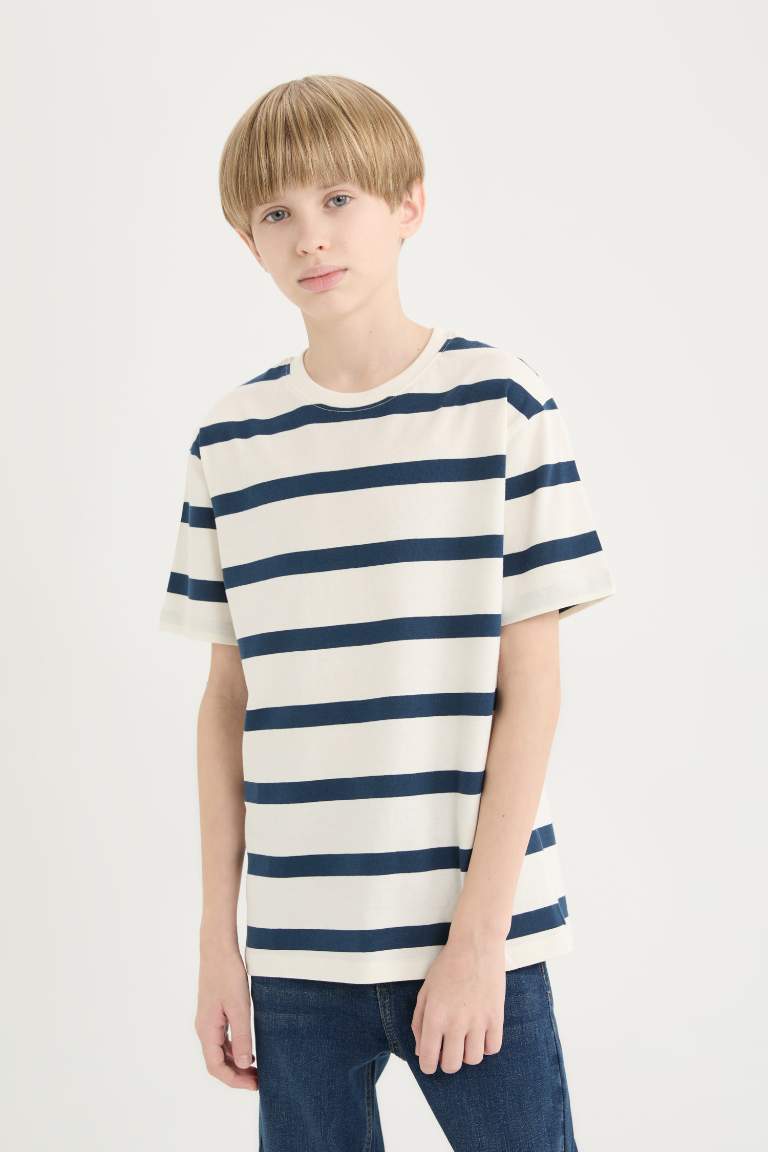 Boy Crew Neck Striped Short Sleeve T-Shirt