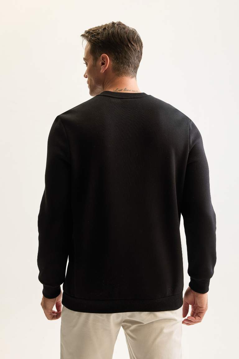 Siyah 3 İplik Pamuklu Şardonlu İçi Polarlı Regular Fit Bisiklet Yaka Kalın Sweatshirt