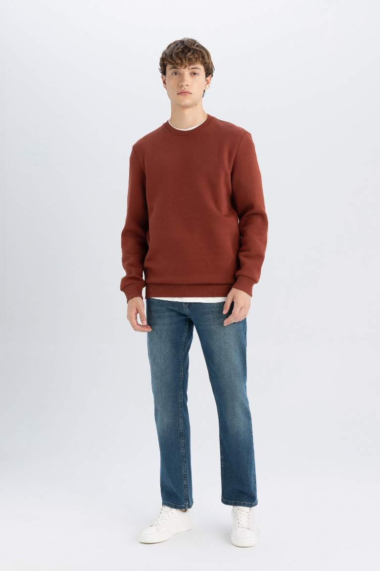 3 İplik Pamuklu Şardonlu İçi Polarlı Regular Fit Bisiklet Yaka Kalın Sweatshirt