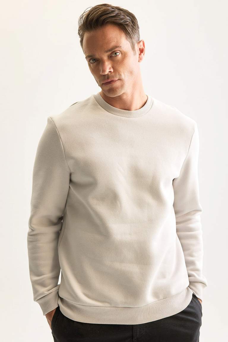 3 İplik Pamuklu Şardonlu İçi Polarlı Regular Fit Bisiklet Yaka Kalın Sweatshirt