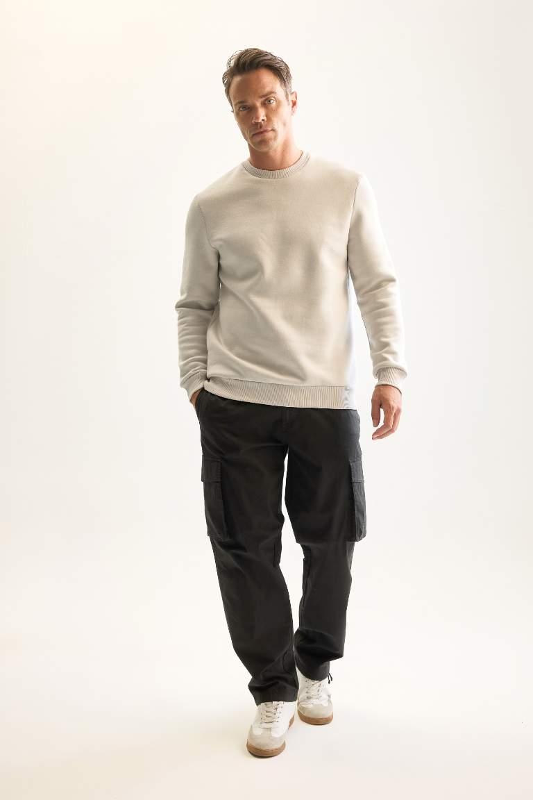 3 İplik Pamuklu Şardonlu İçi Polarlı Regular Fit Bisiklet Yaka Kalın Sweatshirt