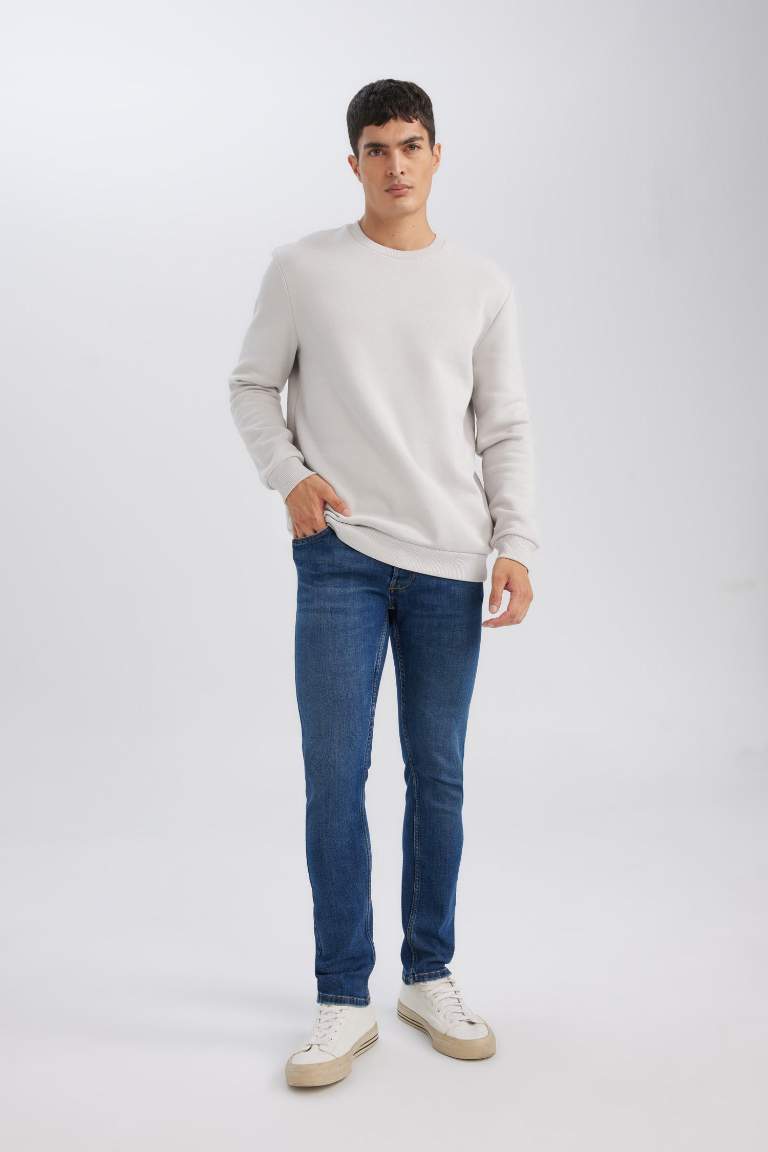 3 İplik Pamuklu Şardonlu İçi Polarlı Regular Fit Bisiklet Yaka Kalın Sweatshirt