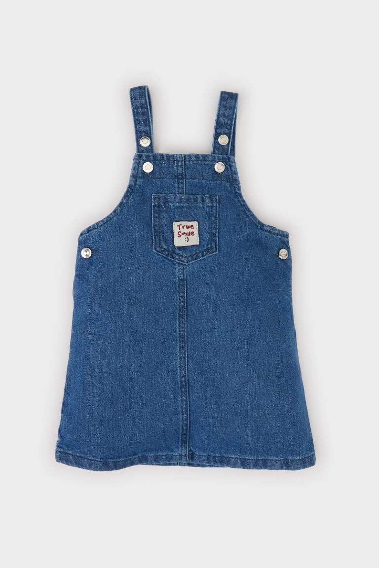 Baby Girl Woven Labeled Jeans Jumpsuit