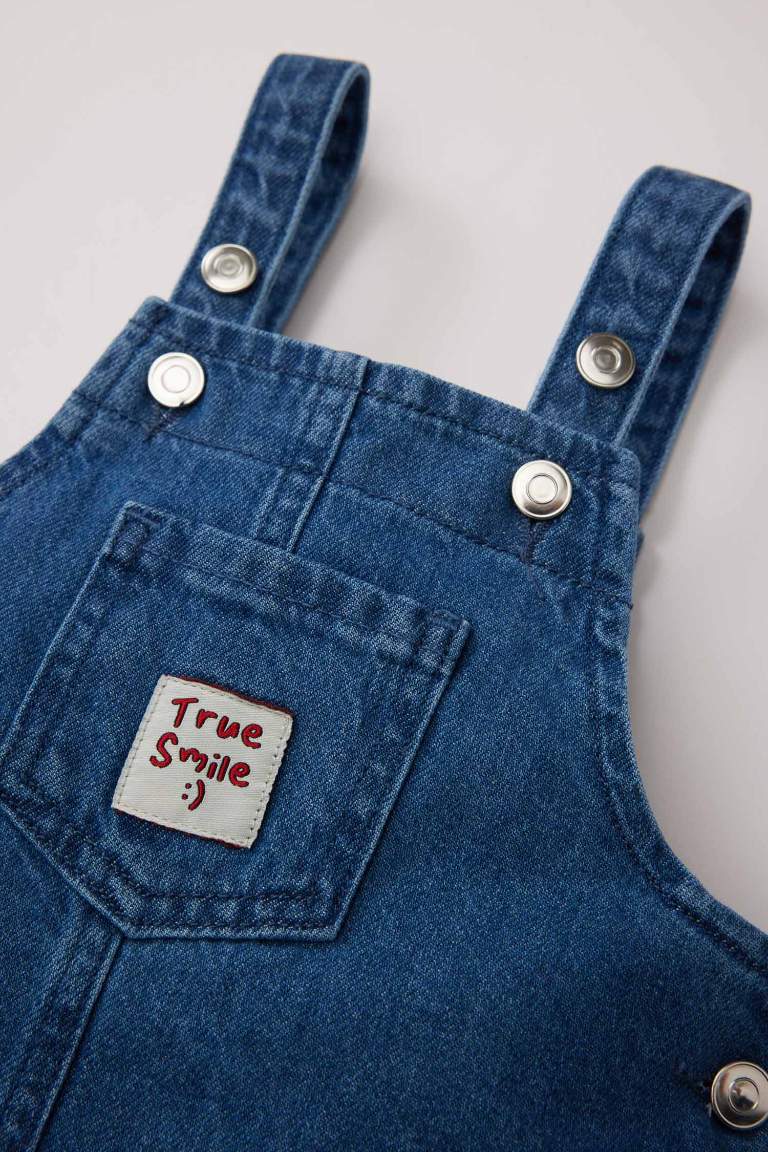 Baby Girl Woven Labeled Jeans Jumpsuit