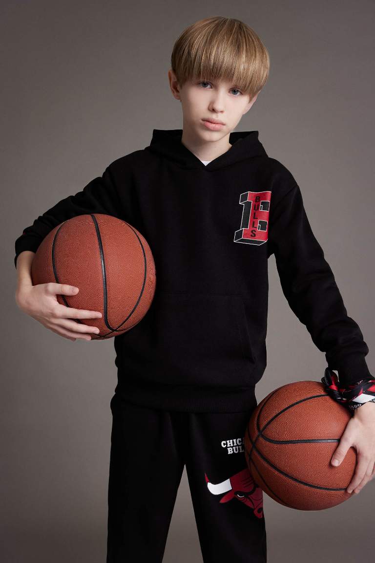 Boy NBA Wordmark Hooded Soft Furry Sweatshirt