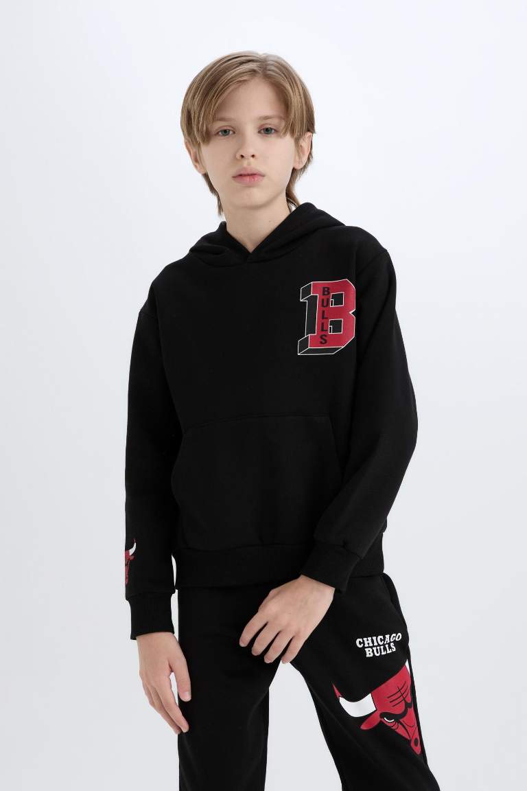 Boy NBA Wordmark Hooded Soft Furry Sweatshirt