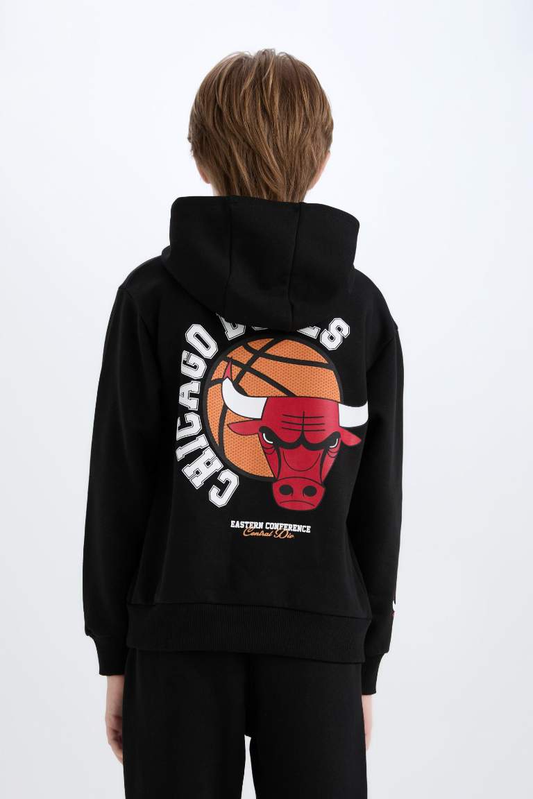 Boy NBA Wordmark Hooded Soft Furry Sweatshirt