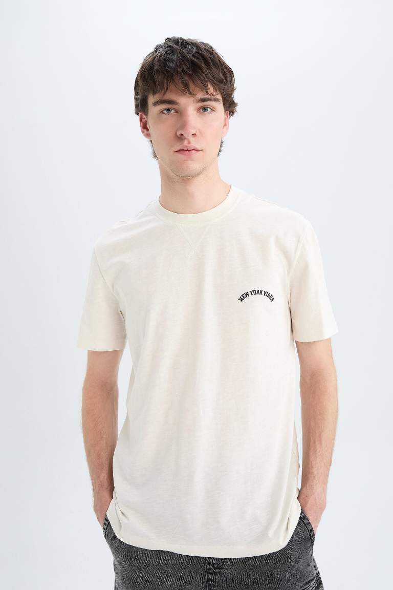 Джаккардовая футболка New Regular Fit с круглым вырезом и коротким рукавом
