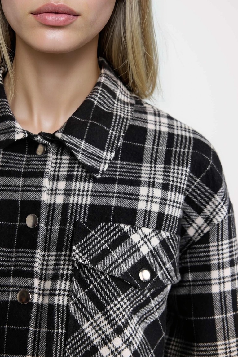 Coool Oversize Geniş Kalıp Crop Cepli Kalın Flanel Uzun Kollu Ceket Gömlek