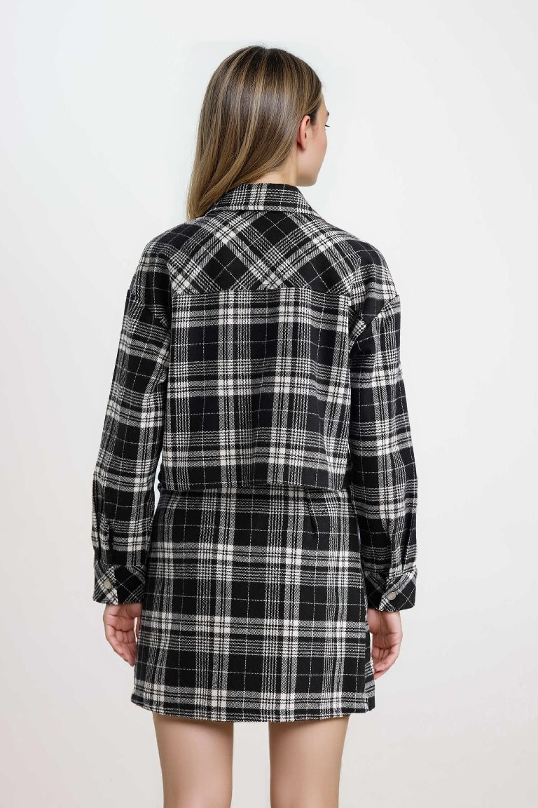 Coool Oversize Geniş Kalıp Crop Cepli Kalın Flanel Uzun Kollu Ceket Gömlek