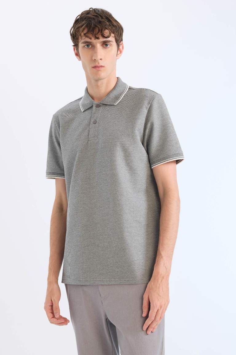 Regular Fit Short Sleeve Waffle Polo Shirt