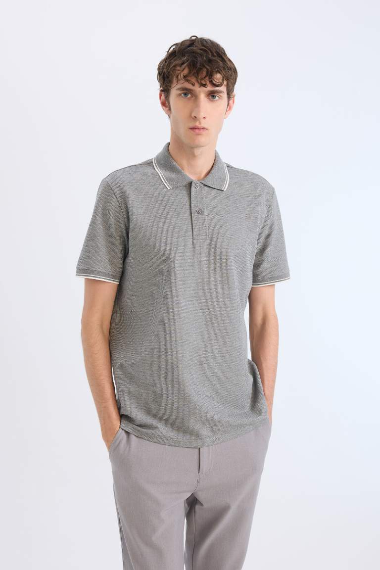 Regular Fit Short Sleeve Waffle Polo Shirt