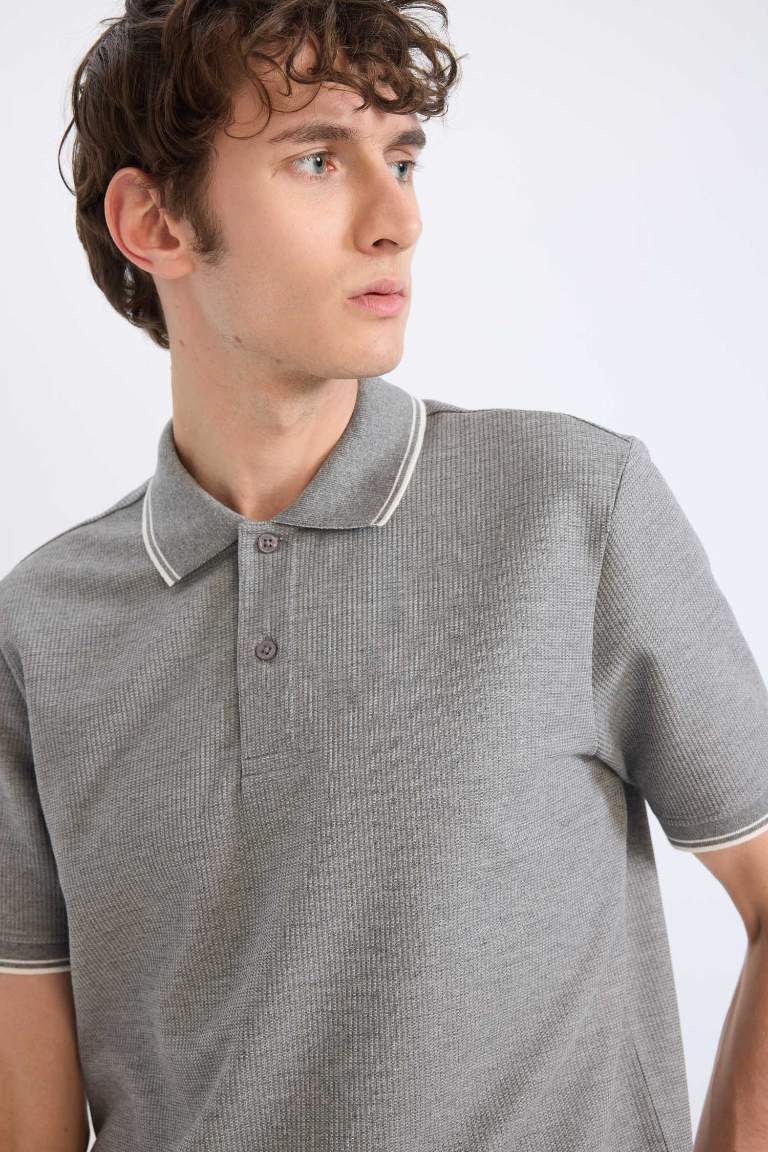 Regular Fit Short Sleeve Waffle Polo Shirt