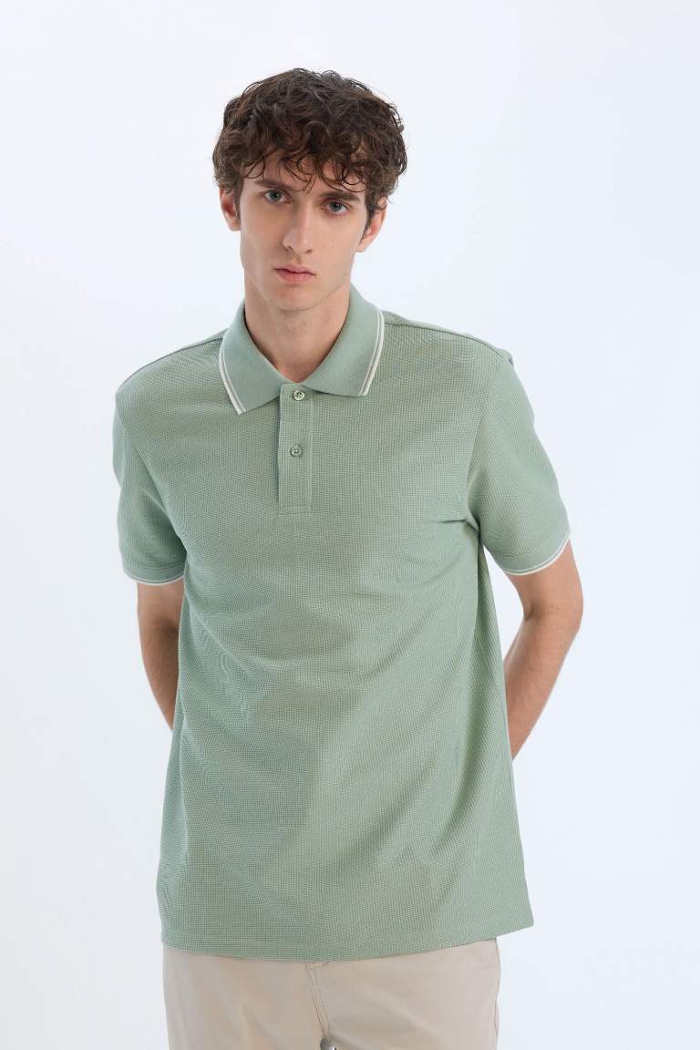 Regular Fit Short Sleeve Waffle Polo Shirt