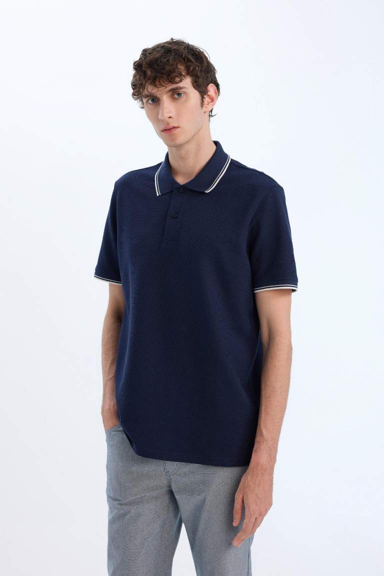 Regular Fit Short Sleeve Waffle Polo Shirt