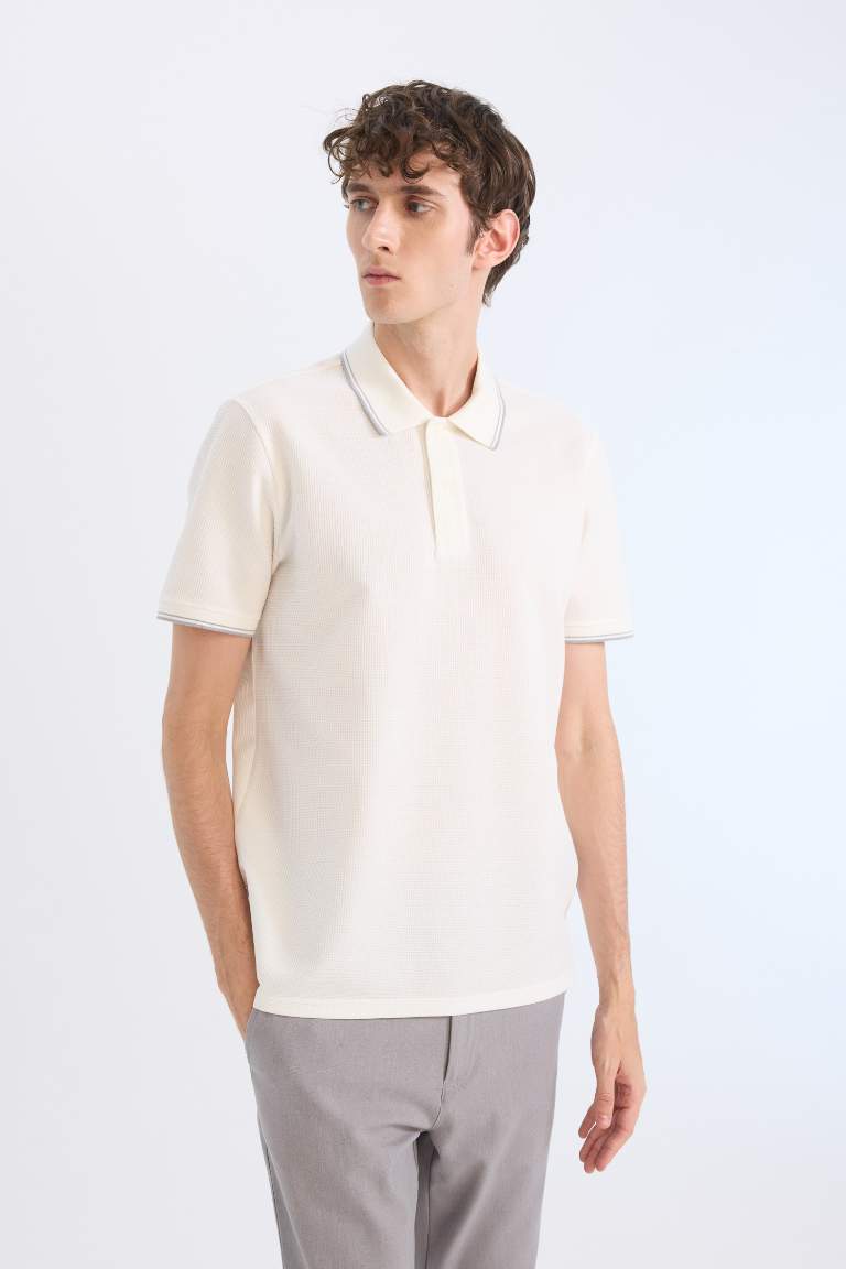 Regular Fit Short Sleeve Waffle Polo Shirt