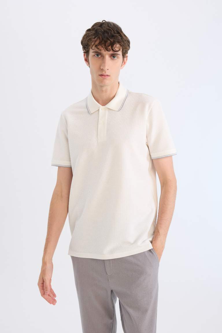 Regular Fit Short Sleeve Waffle Polo Shirt