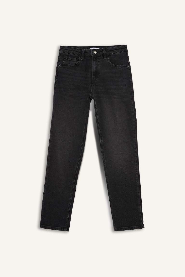 Lina Comfort Mom Normal Bel Düz Paça Jean Kar Yıkamalı Pantolon