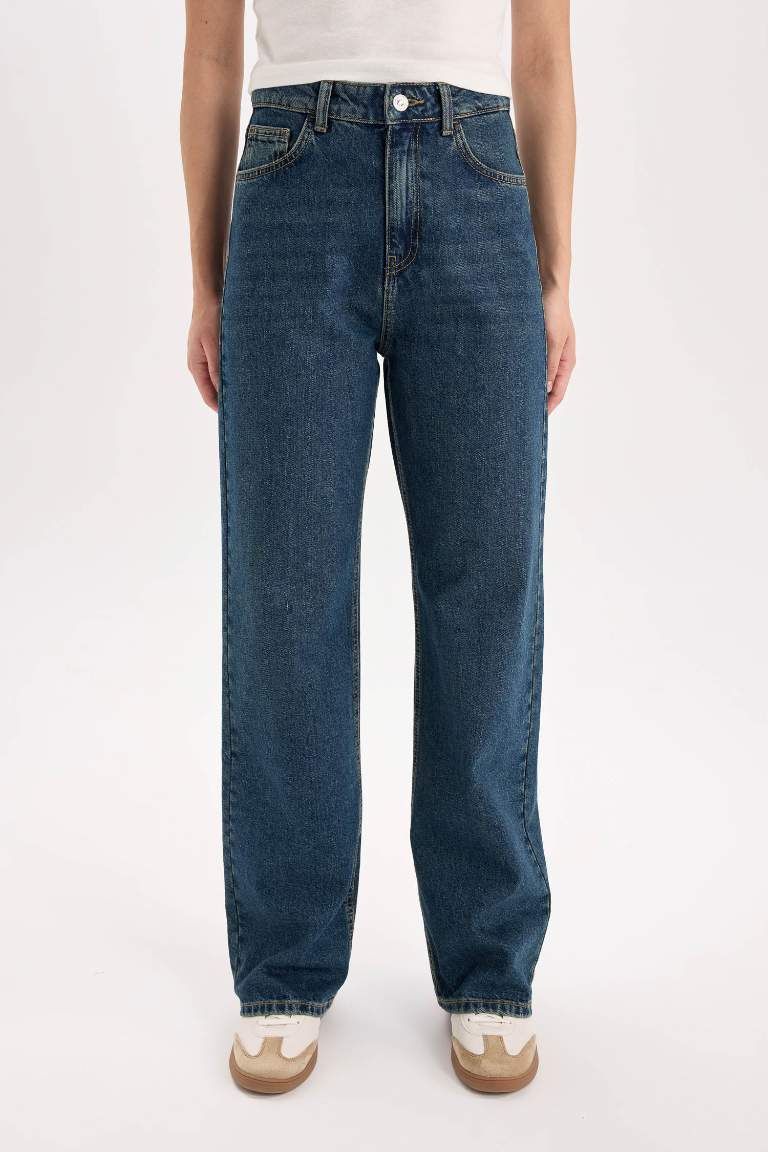 90's Wide Leg High Waist Long Washed Jeans