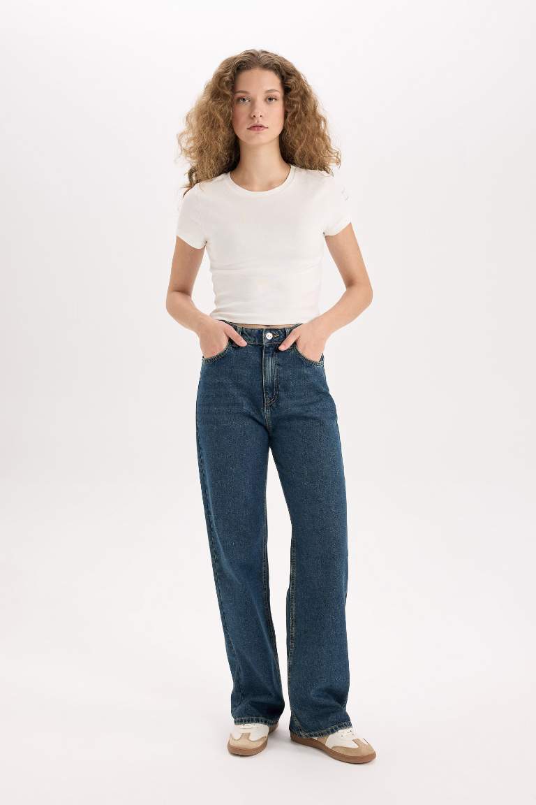 90's Wide Leg High Waist Long Washed Jeans