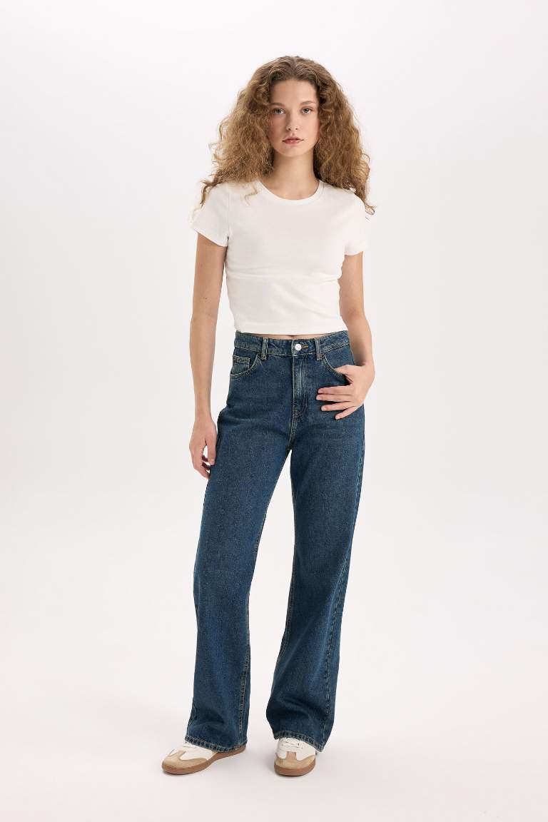 90's Wide Leg High Waist Long Washed Jeans