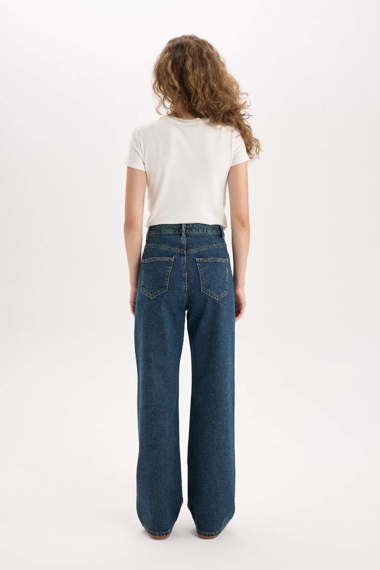 90's Wide Leg High Waist Long Washed Jeans