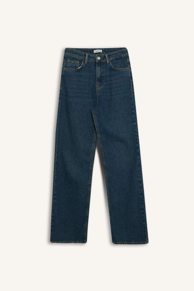 90's Wide Leg High Waist Long Washed Jeans