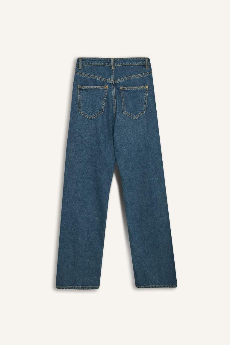 90's Wide Leg High Waist Long Washed Jeans