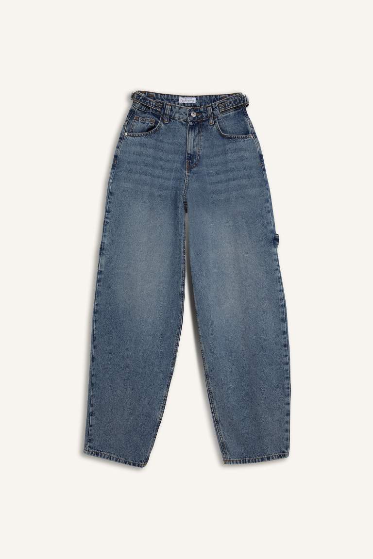 Baggy Fit Yüksek Bel Düz Paça Uzun Jean Pantolon