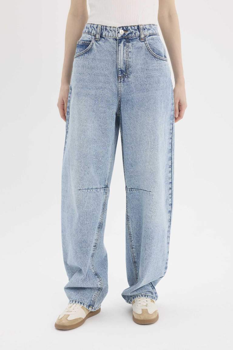Baggy Fit Yüksek Bel Düz Paça Uzun Jean Pantolon