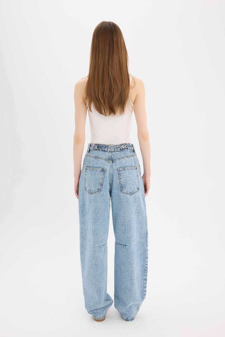 Baggy Fit Yüksek Bel Düz Paça Uzun Jean Pantolon