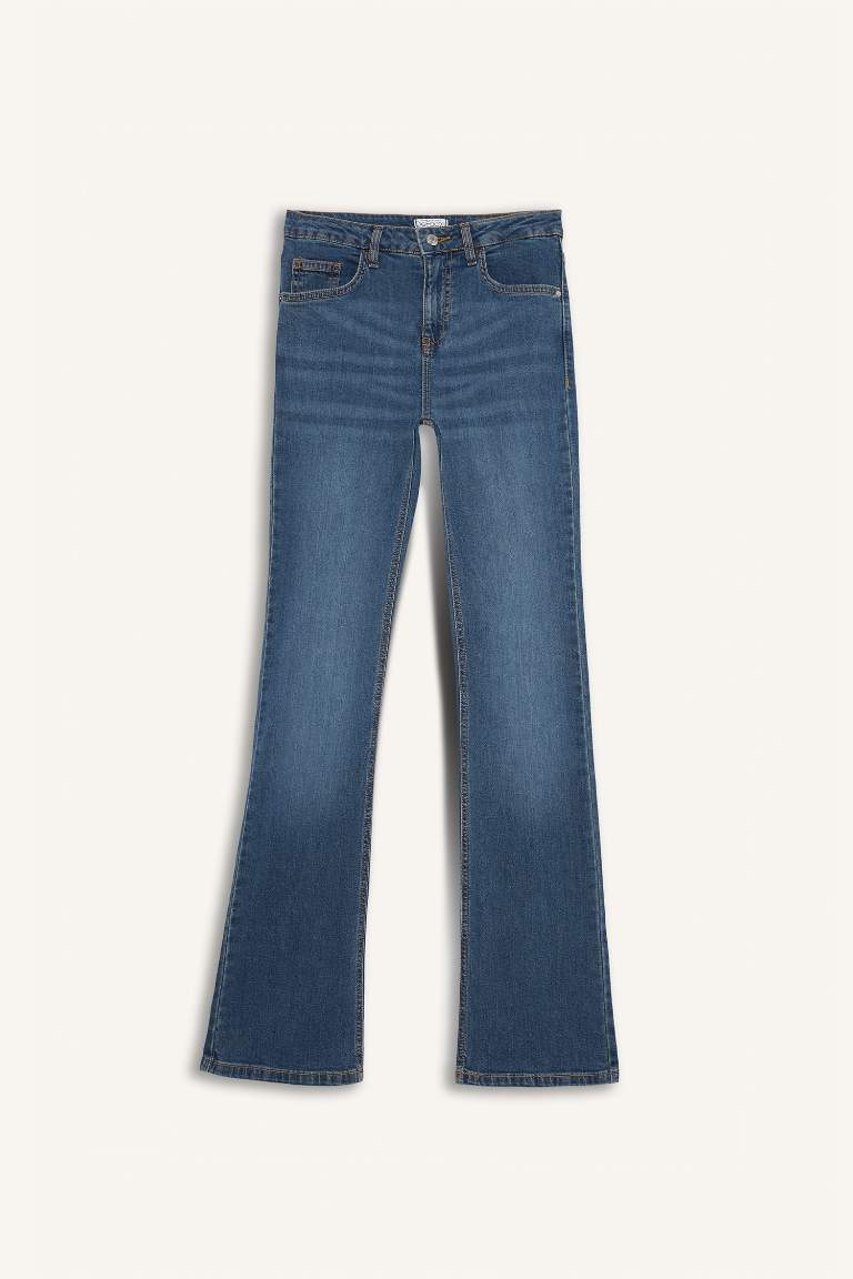 Yüksek Bel Geniş Paça Jean Pantolon