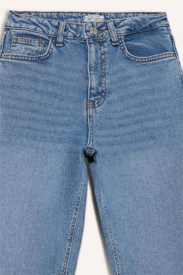 Mary Vintage Straight Fit Yüksek Bel Düz Paça Jean Kar Yıkamalı Pantolon