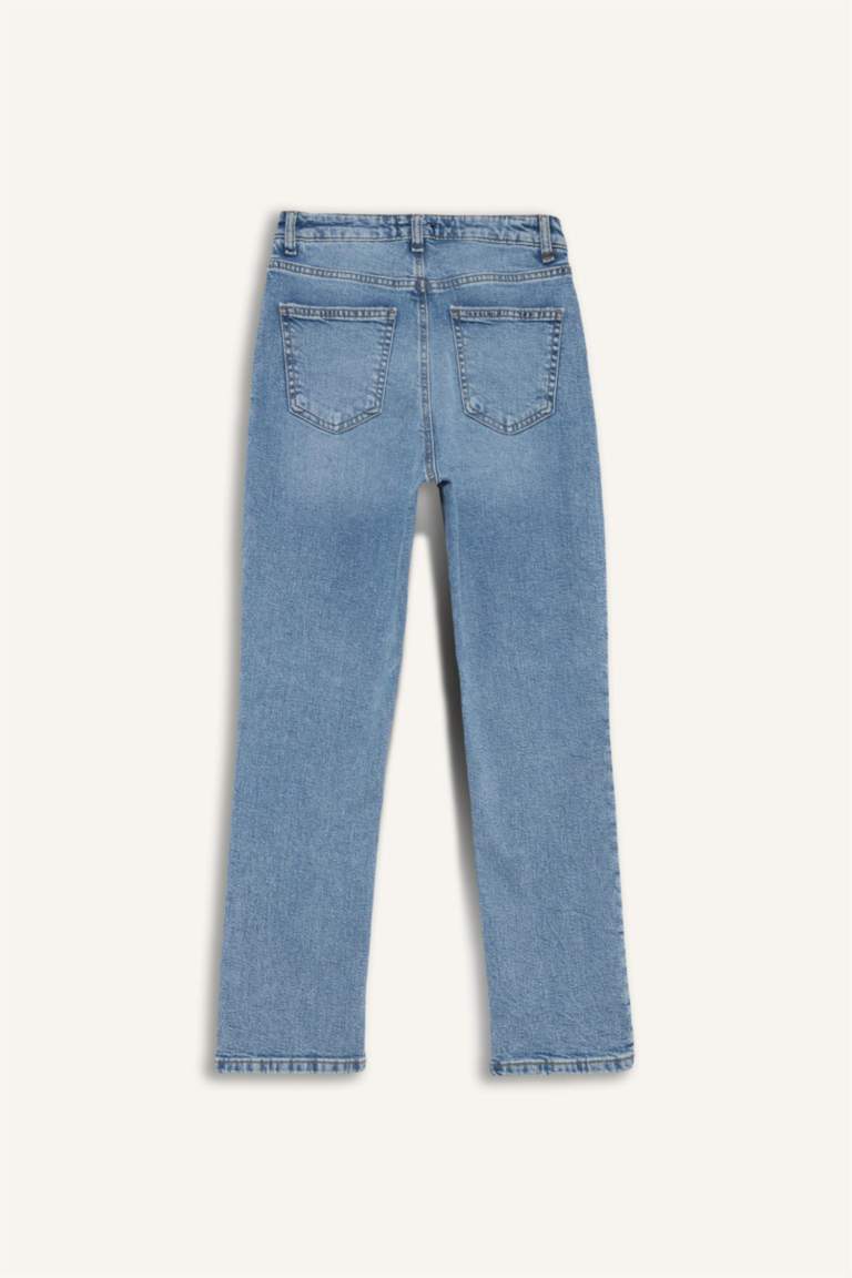 Mary Vintage Straight Fit Yüksek Bel Düz Paça Jean Kar Yıkamalı Pantolon