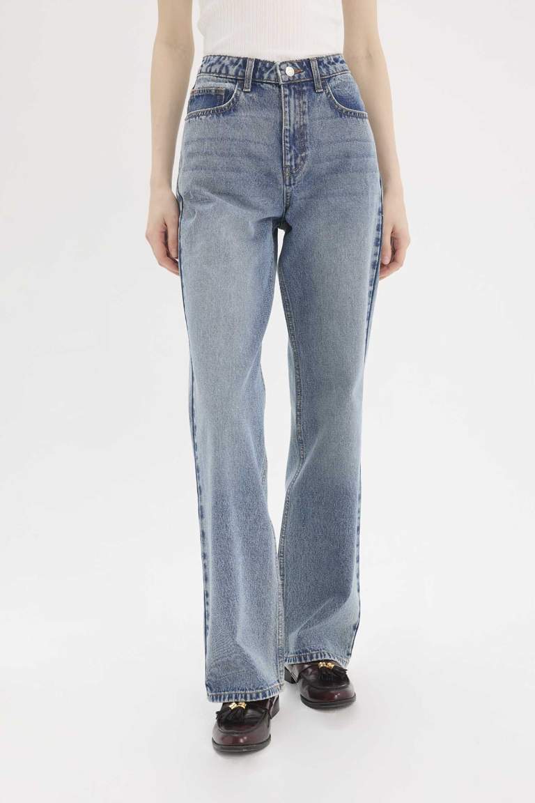 Straight Fit High Waist Wide Leg Long Jeans