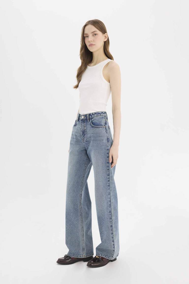 Straight Fit High Waist Wide Leg Long Jeans