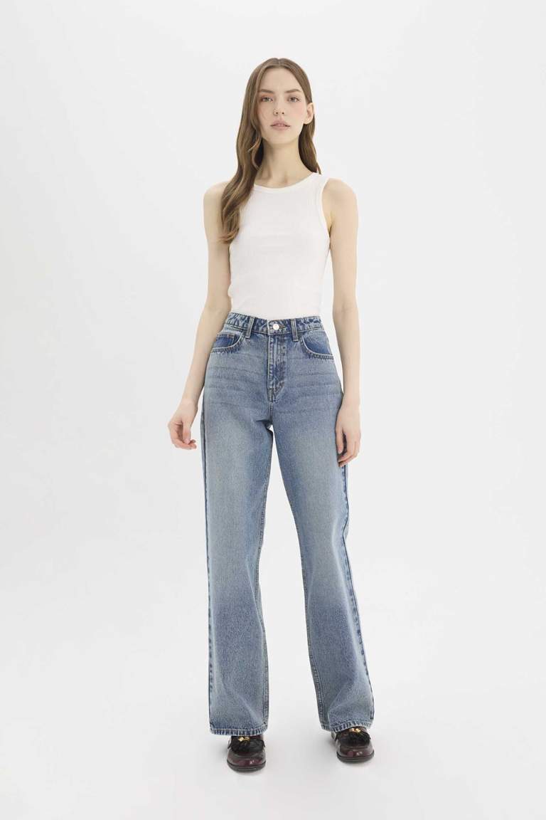 Straight Fit High Waist Wide Leg Long Jeans